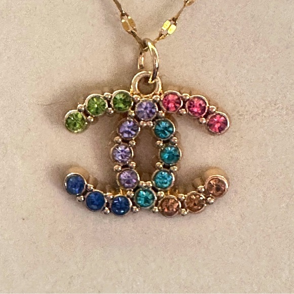 CHANEL CC AUTHENTIC & Stamped charm/pendant w multi colored gems - beautiful - Picture 1 of 3